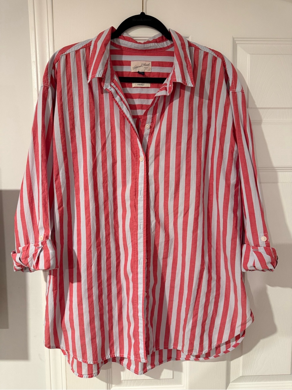 Universal Thread Red and White Vertical Stripe Button-Down Shirt